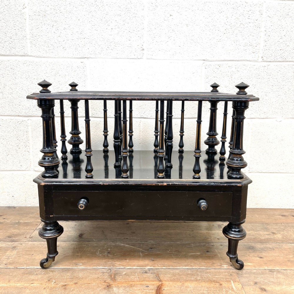ANTIQUE VICTORIAN EBONISED CANTERBURY MAGAZINE RACK