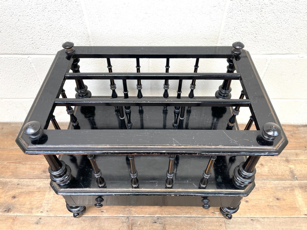 ANTIQUE VICTORIAN EBONISED CANTERBURY MAGAZINE RACK View III