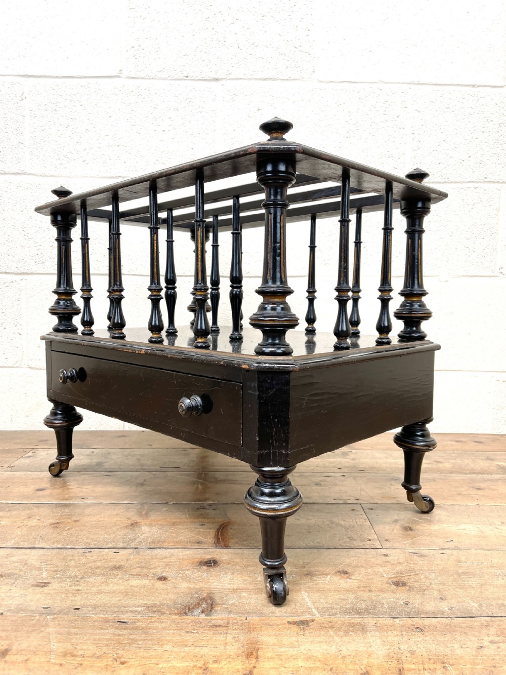 ANTIQUE VICTORIAN EBONISED CANTERBURY MAGAZINE RACK View VII