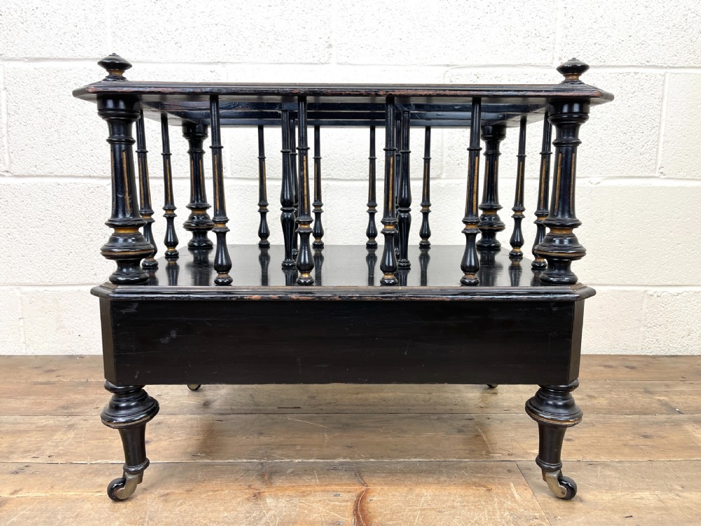 ANTIQUE VICTORIAN EBONISED CANTERBURY MAGAZINE RACK View X