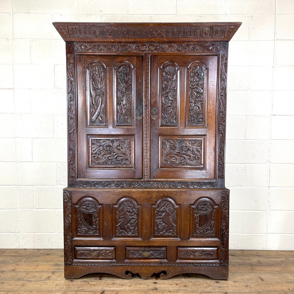 Antique Carved Oak Hanging Cupboard