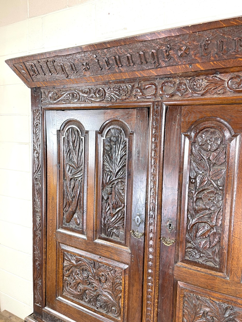 Antique Carved Oak Hanging Cupboard View V