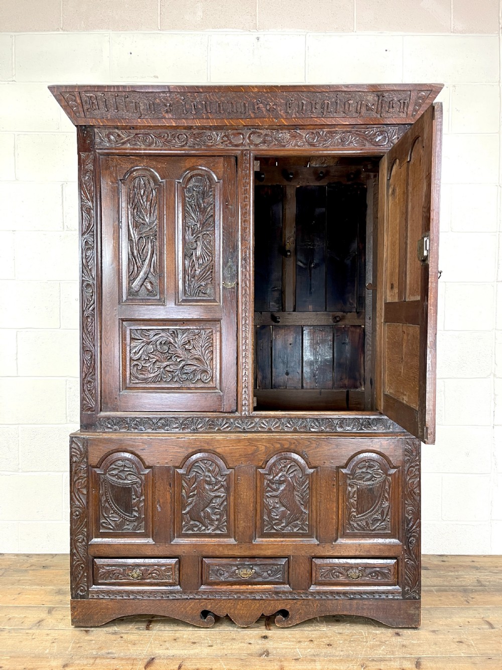 Antique Carved Oak Hanging Cupboard View VI