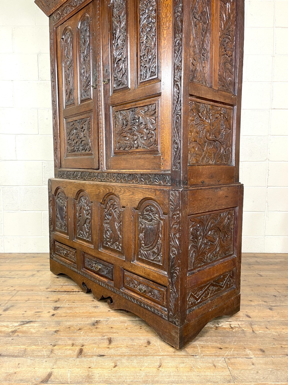 Antique Carved Oak Hanging Cupboard View X