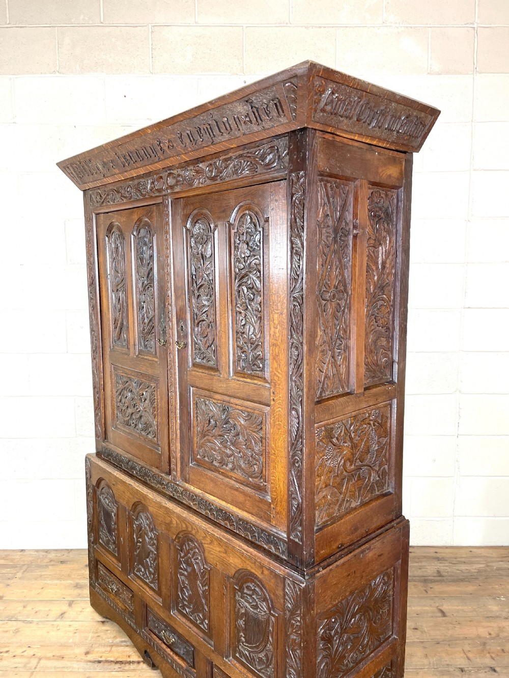 Antique Carved Oak Hanging Cupboard View XI