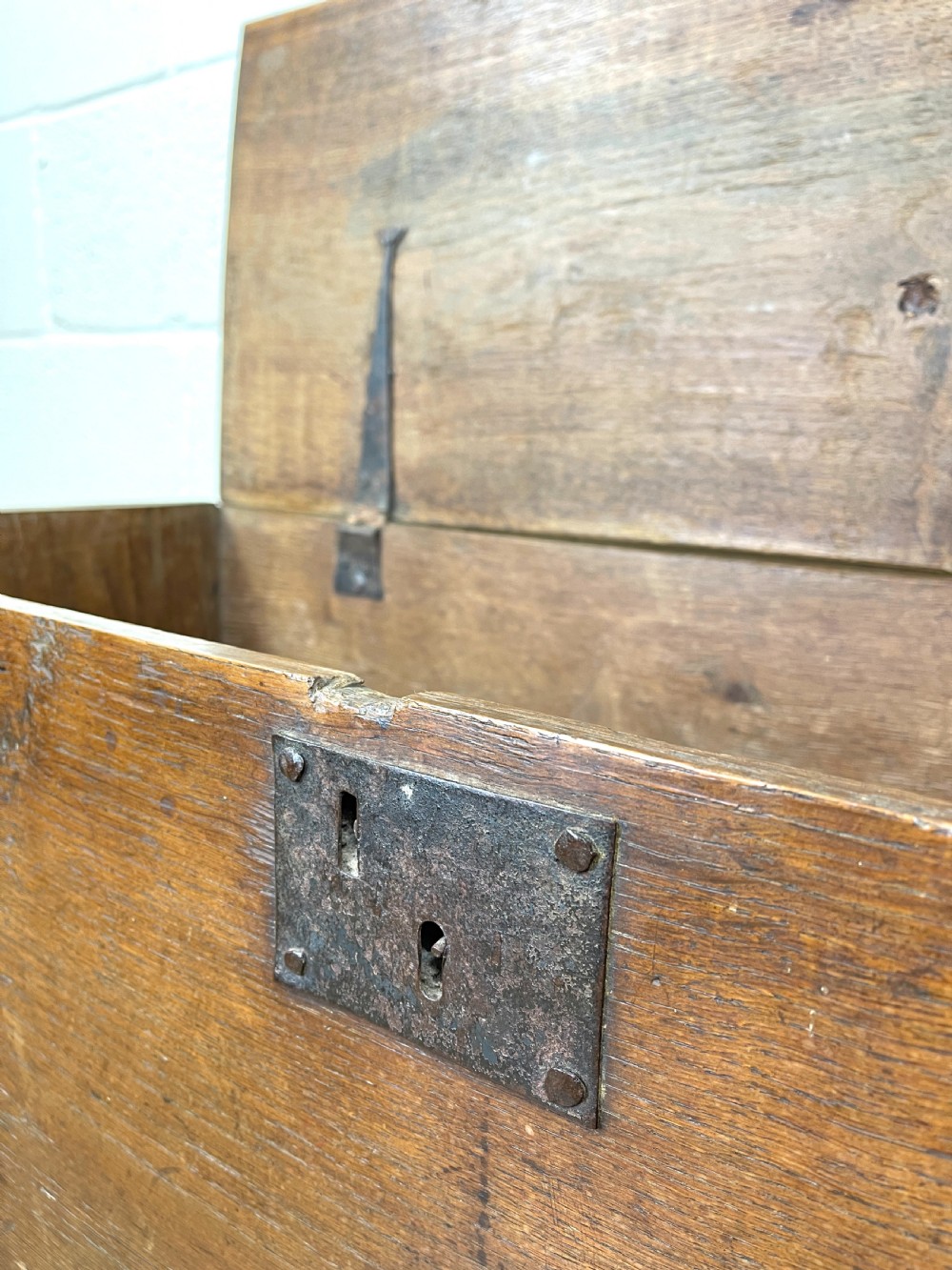 Antique Elm Six Plank Chest View IX
