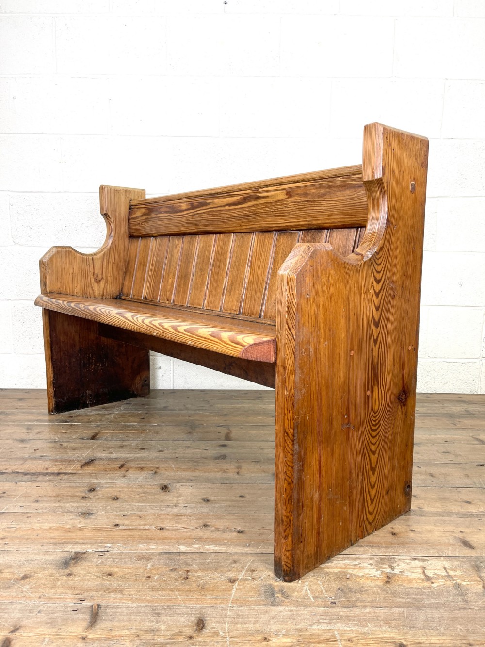 Antique Pitch Pine Church Pew View VI