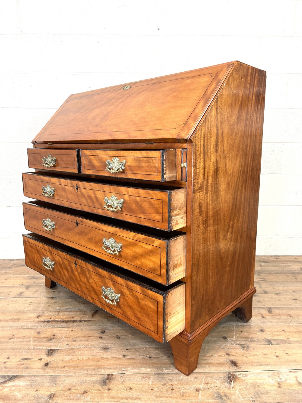 Antique Satin Birch Bureau View IX