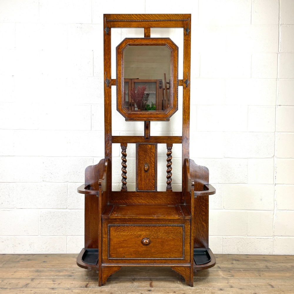 Antique Oak Hall Stand with Seat