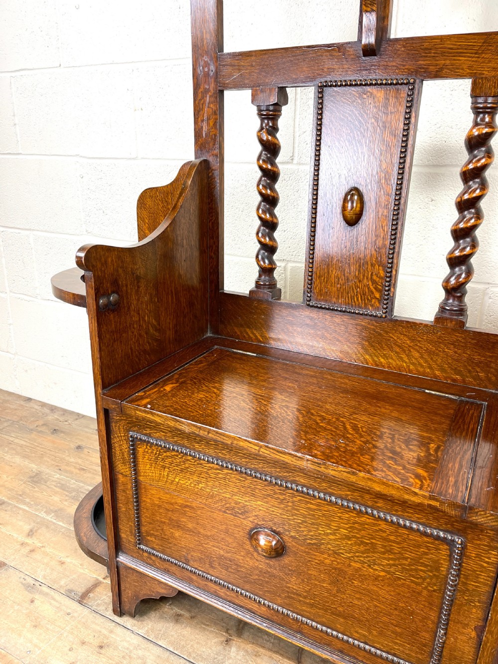 Antique Oak Hall Stand with Seat View IV
