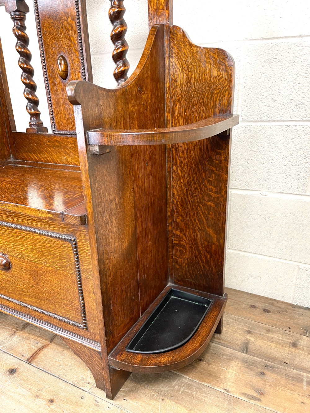 Antique Oak Hall Stand with Seat View VI