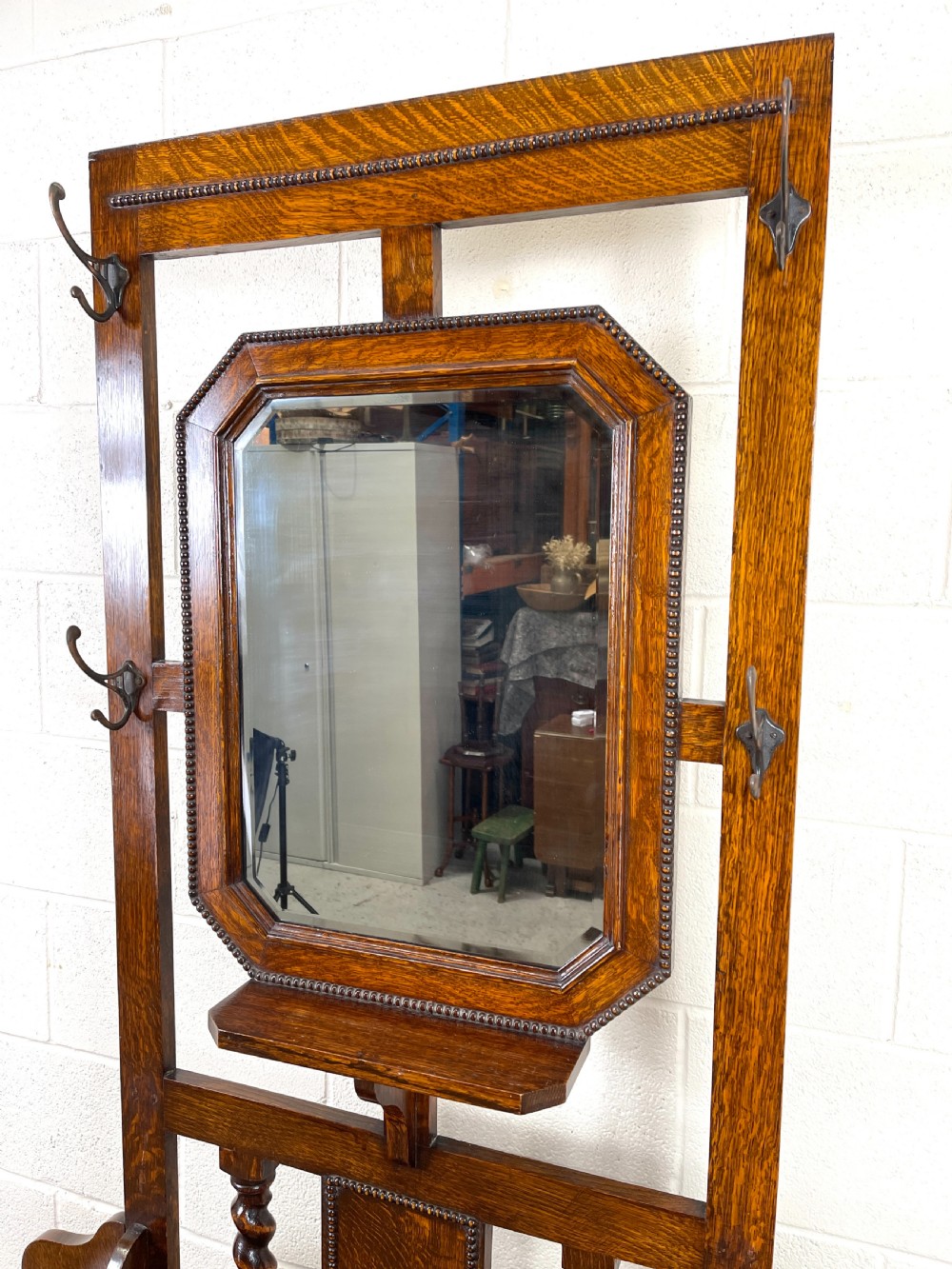 Antique Oak Hall Stand with Seat View VIII