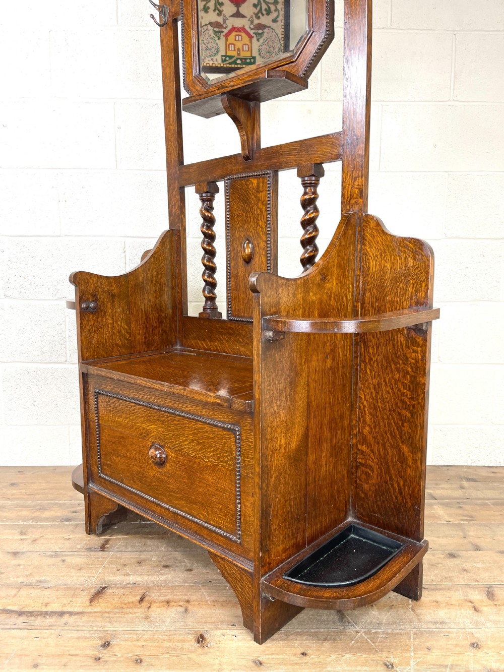 Antique Oak Hall Stand with Seat View X