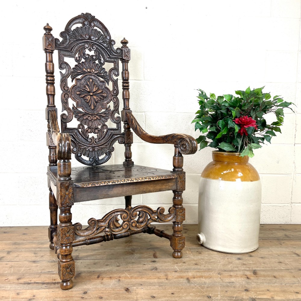 Large Victorian Carved Oak Armchair