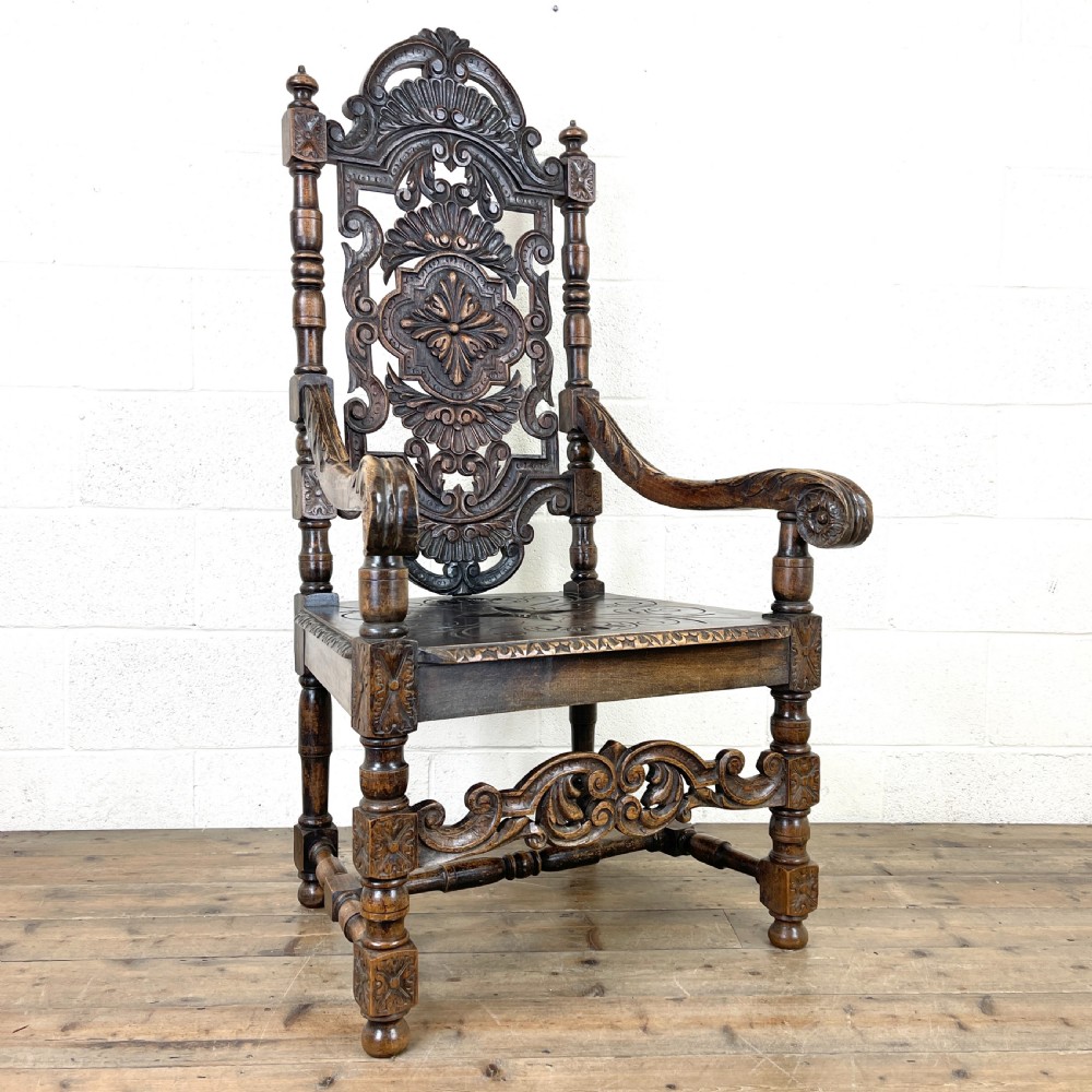 Large Victorian Carved Oak Armchair View II