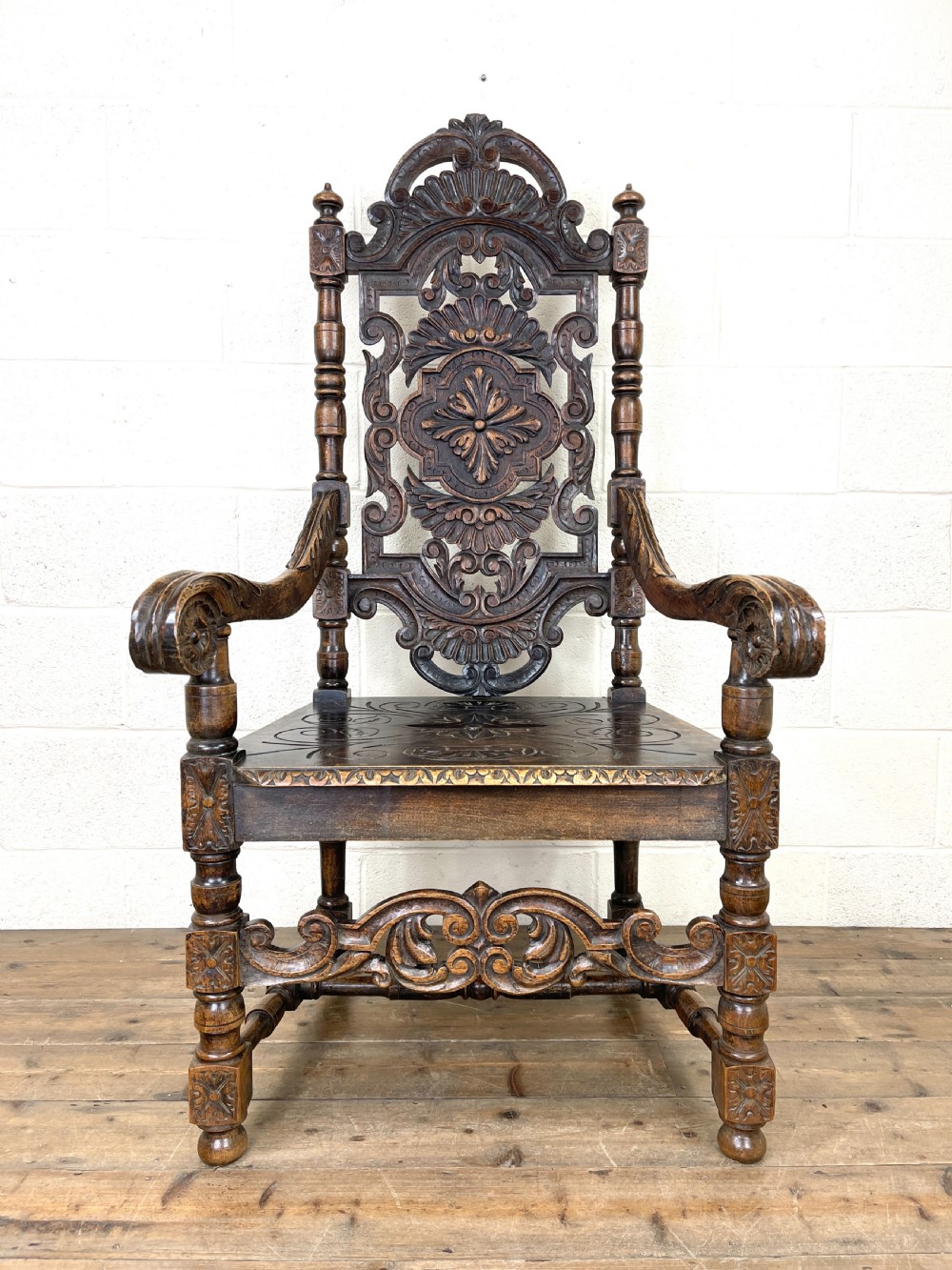Large Victorian Carved Oak Armchair View III