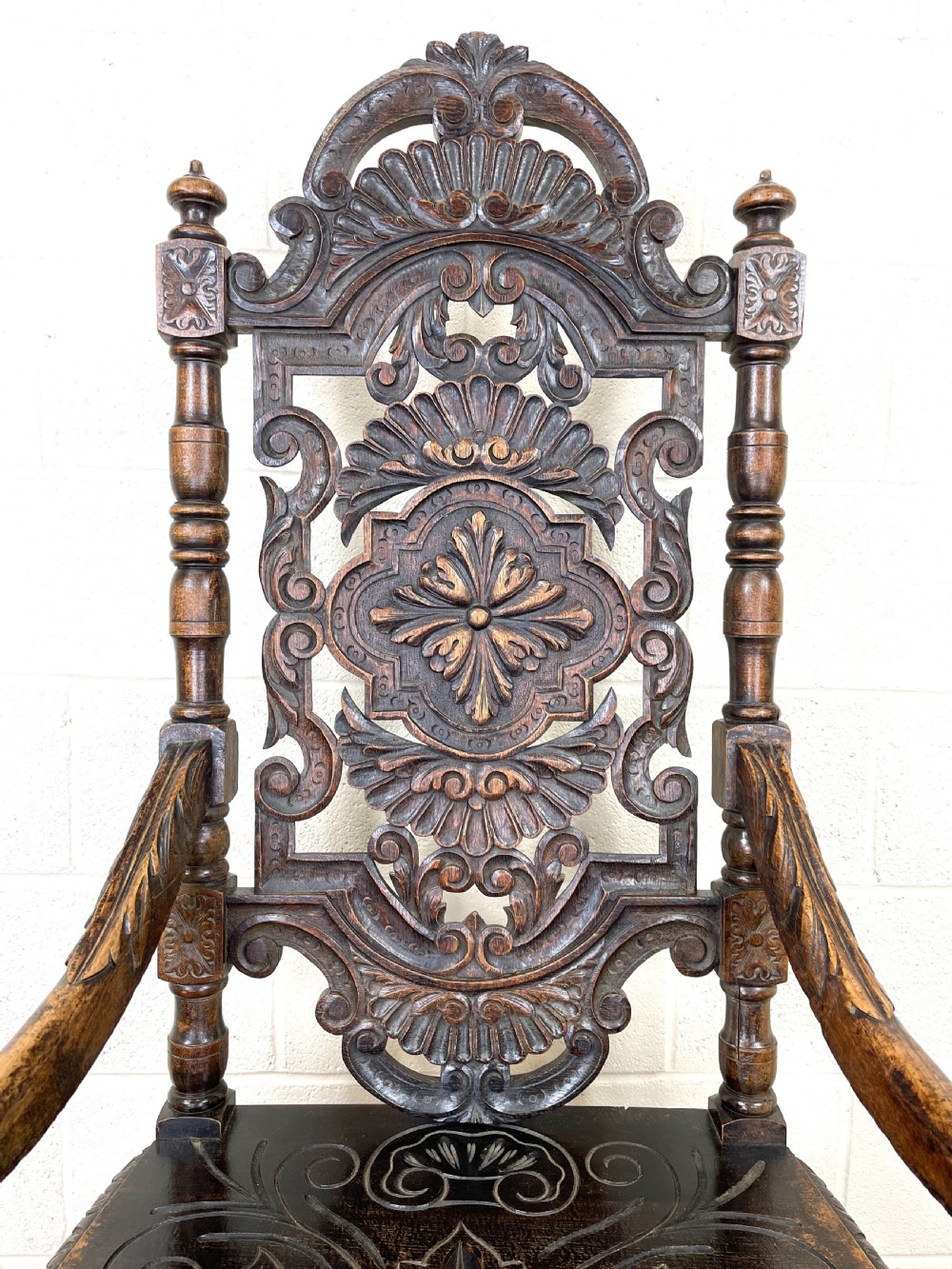 Large Victorian Carved Oak Armchair View IV