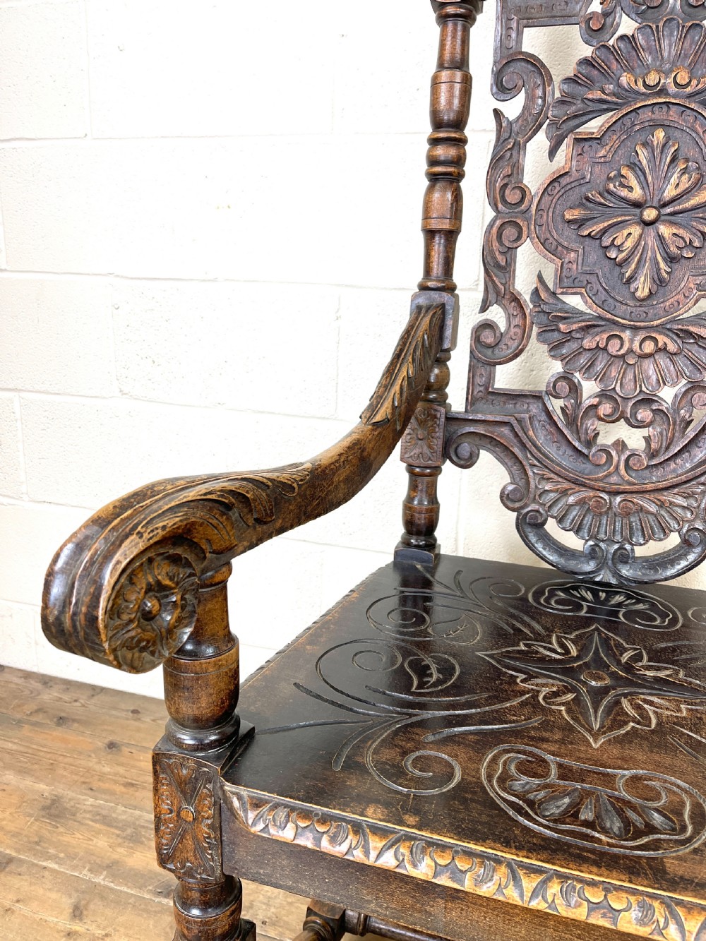 Large Victorian Carved Oak Armchair View V