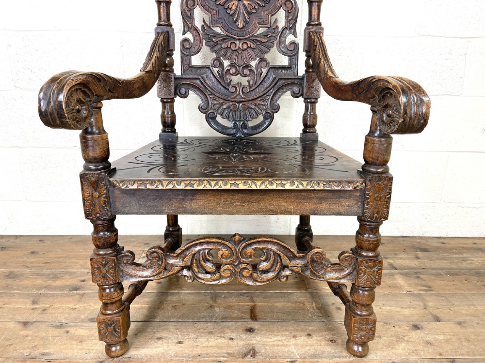 Large Victorian Carved Oak Armchair View VI