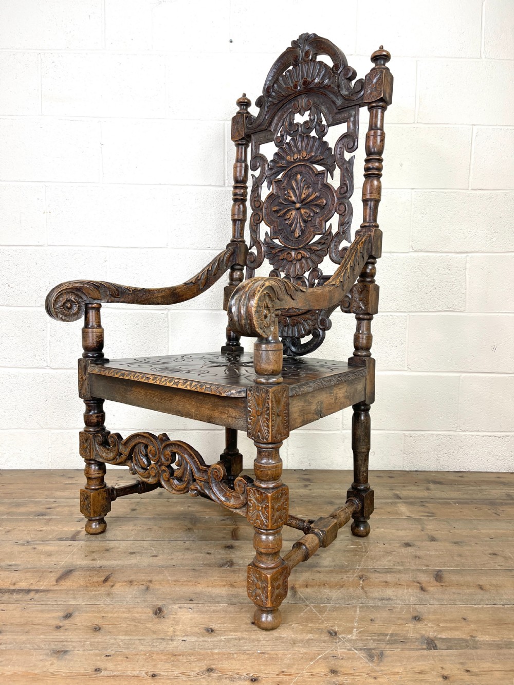 Large Victorian Carved Oak Armchair View VII