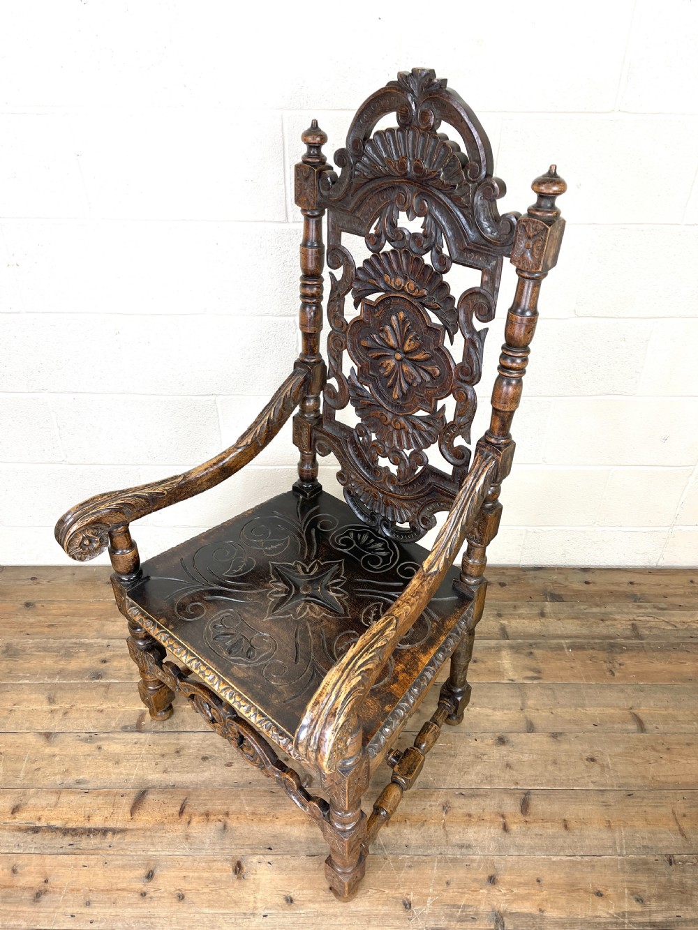 Large Victorian Carved Oak Armchair View VIII