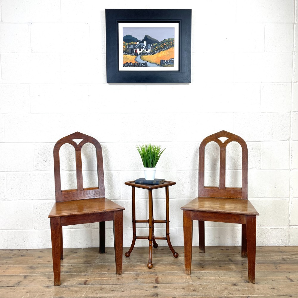 Pair of Antique Oak Hall Chairs View II