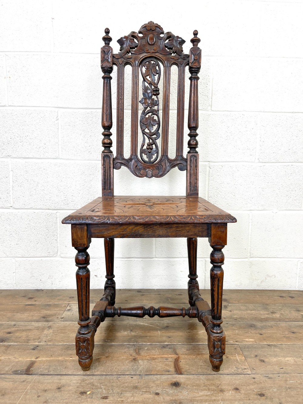 Antique Victorian Carved Oak Chair View III