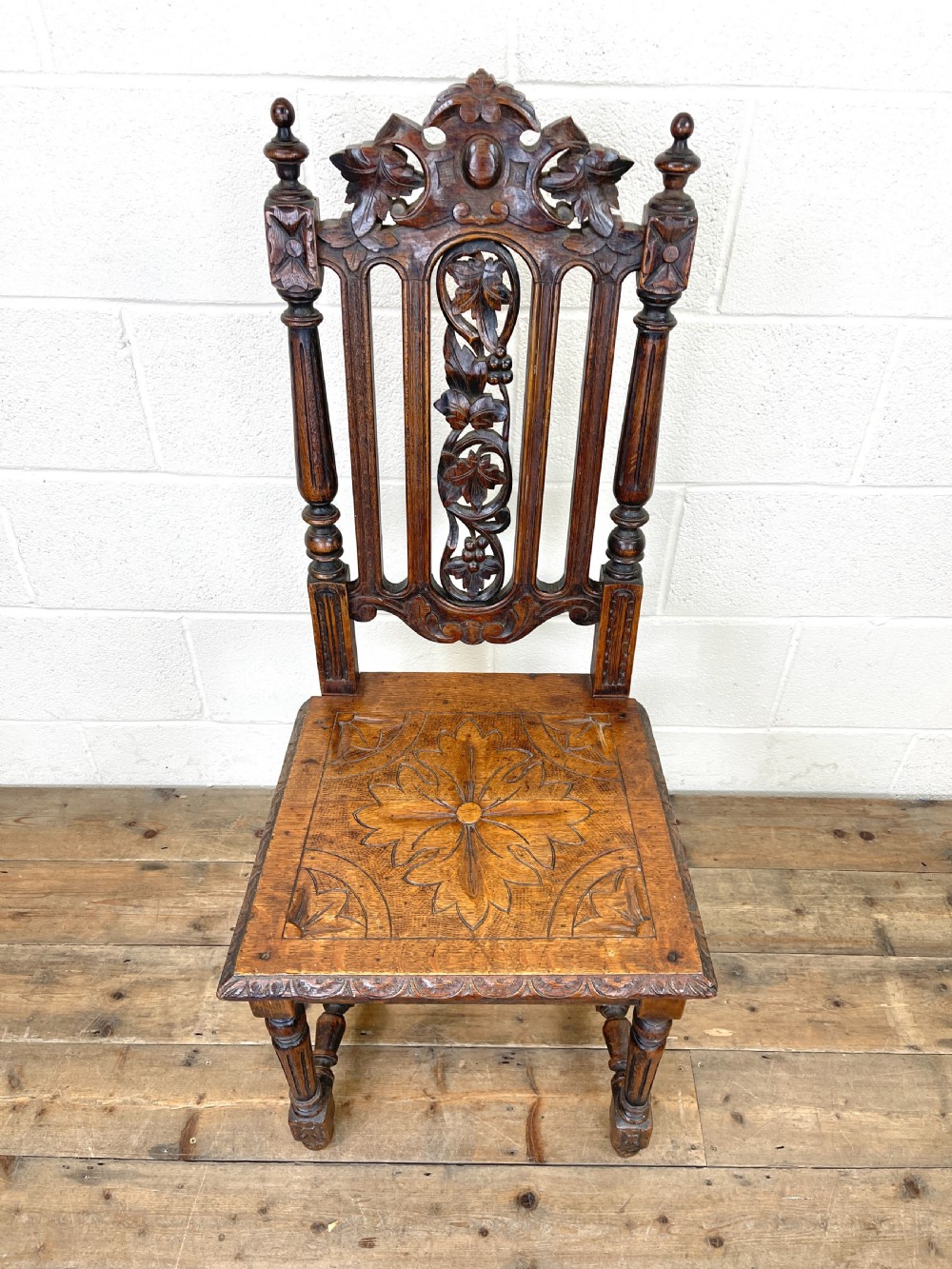 Antique Victorian Carved Oak Chair View IV