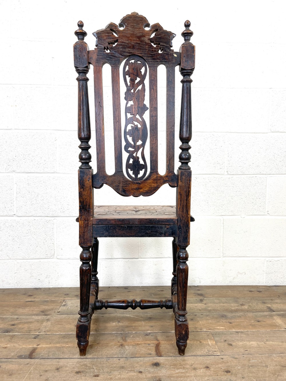 Antique Victorian Carved Oak Chair View XI