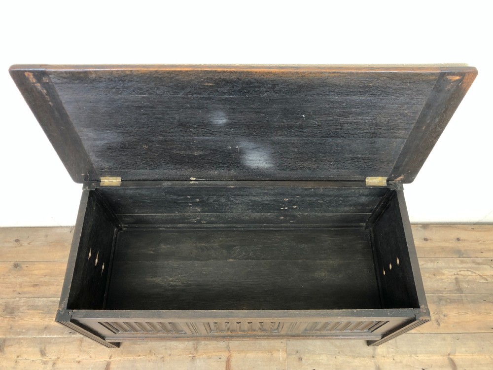 Antique Carved Panelled Oak Coffer View III