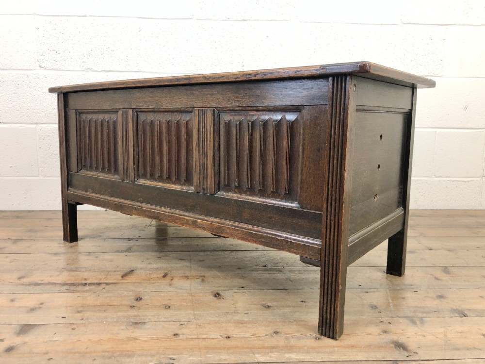 Antique Carved Panelled Oak Coffer View IV