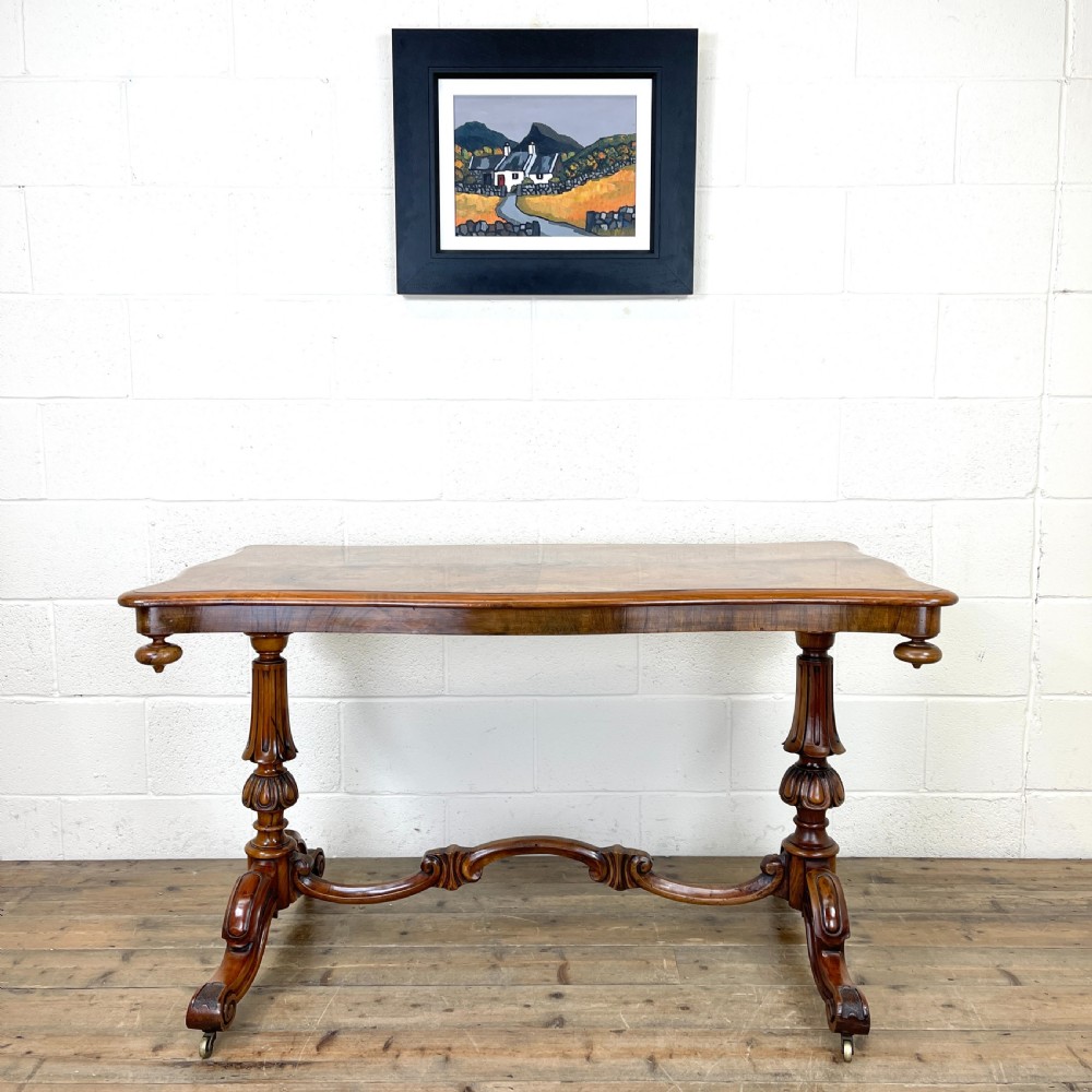 Antique Victorian Burr Walnut Stretcher Table