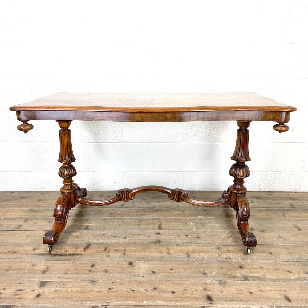 Antique Victorian Burr Walnut Stretcher Table View II