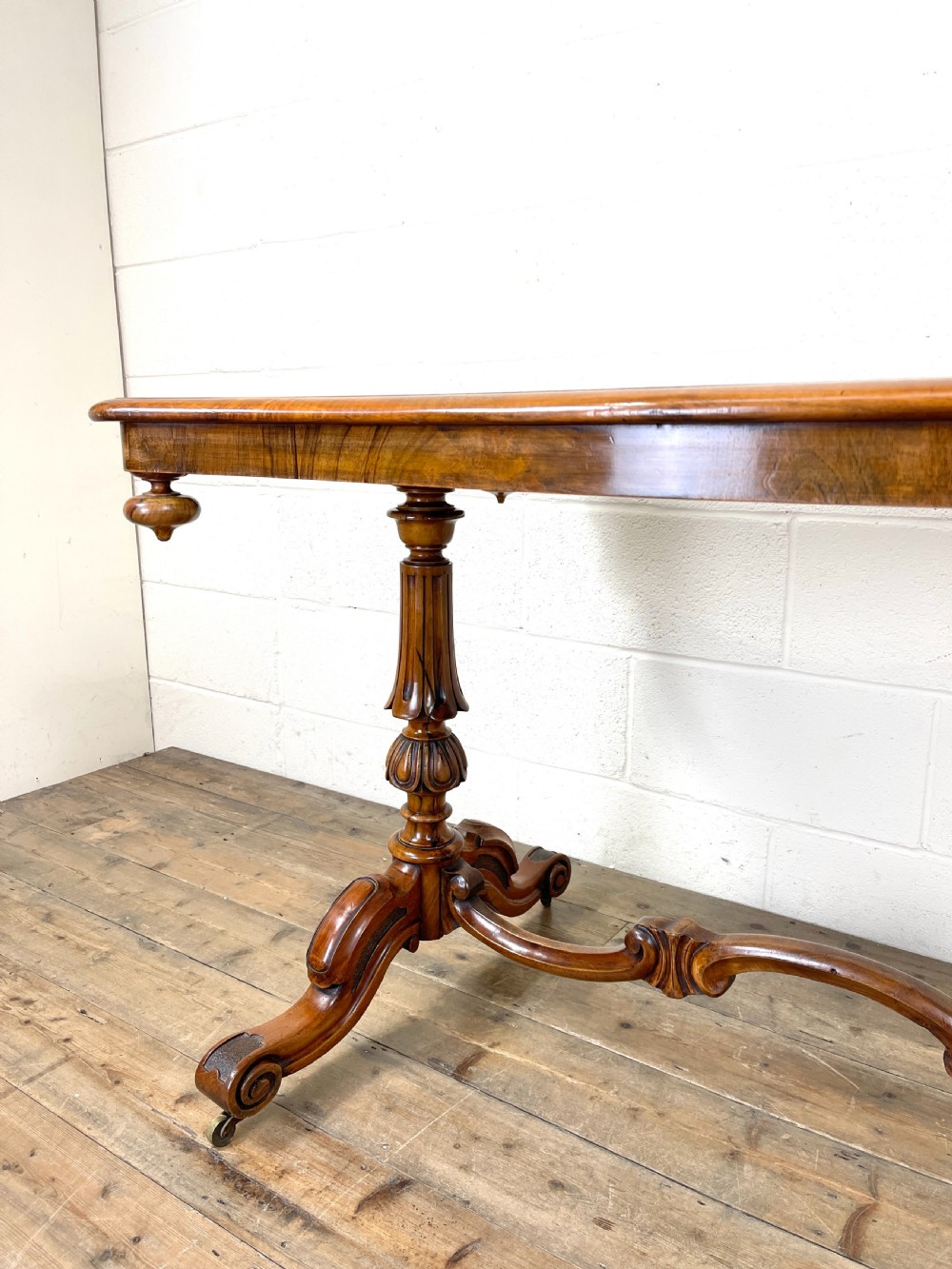 Antique Victorian Burr Walnut Stretcher Table View IV