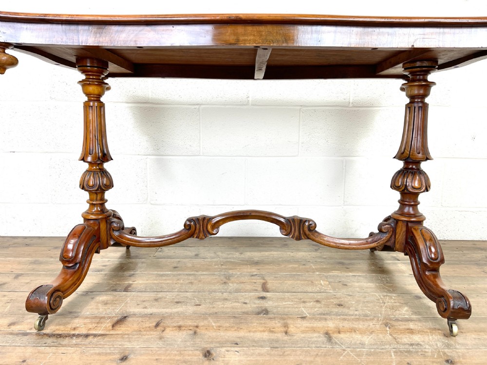 Antique Victorian Burr Walnut Stretcher Table View VI