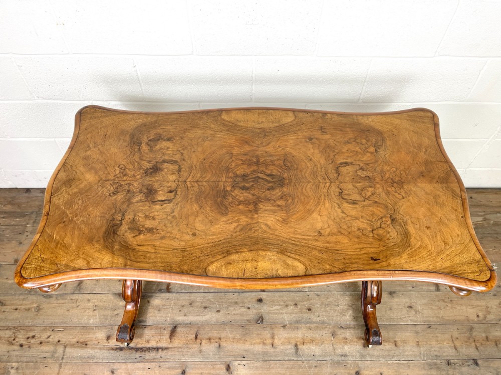 Antique Victorian Burr Walnut Stretcher Table View VII