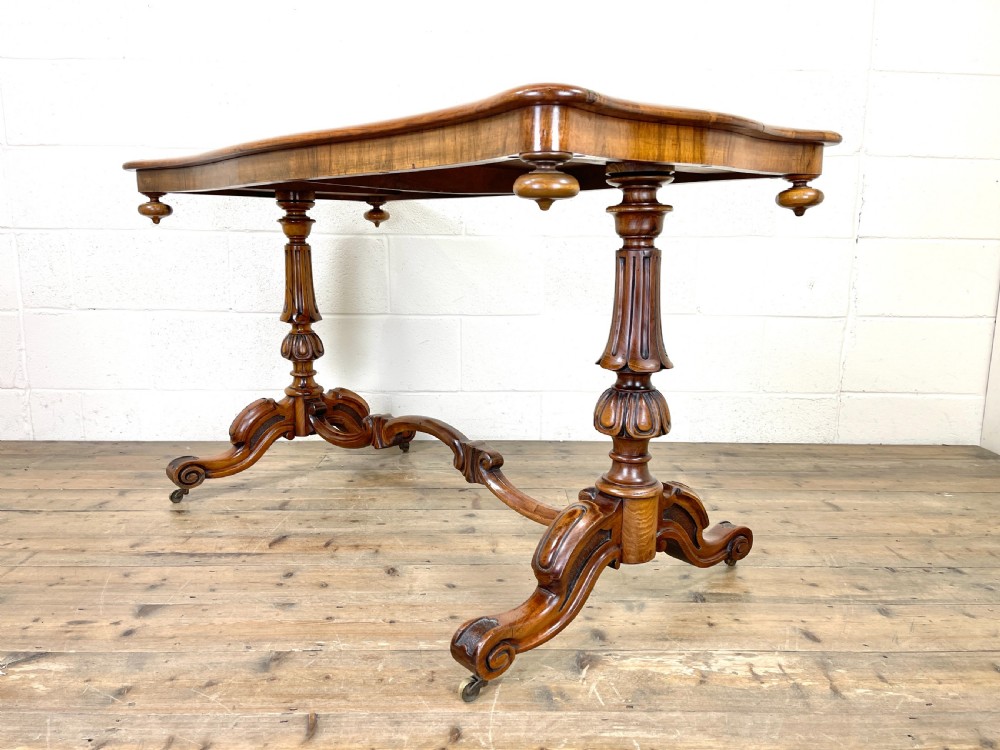Antique Victorian Burr Walnut Stretcher Table View VIII