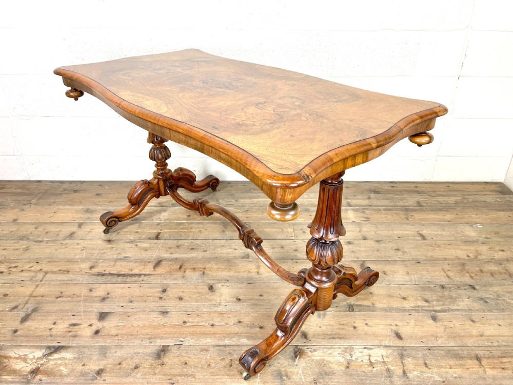 Antique Victorian Burr Walnut Stretcher Table View IX