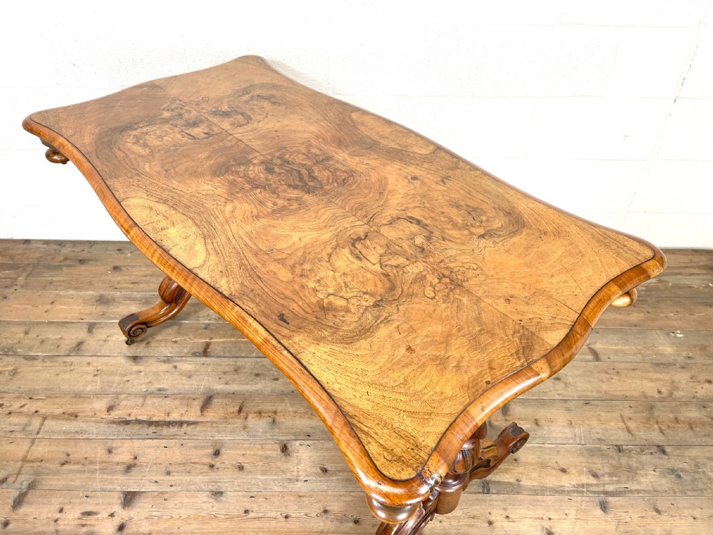 Antique Victorian Burr Walnut Stretcher Table View X
