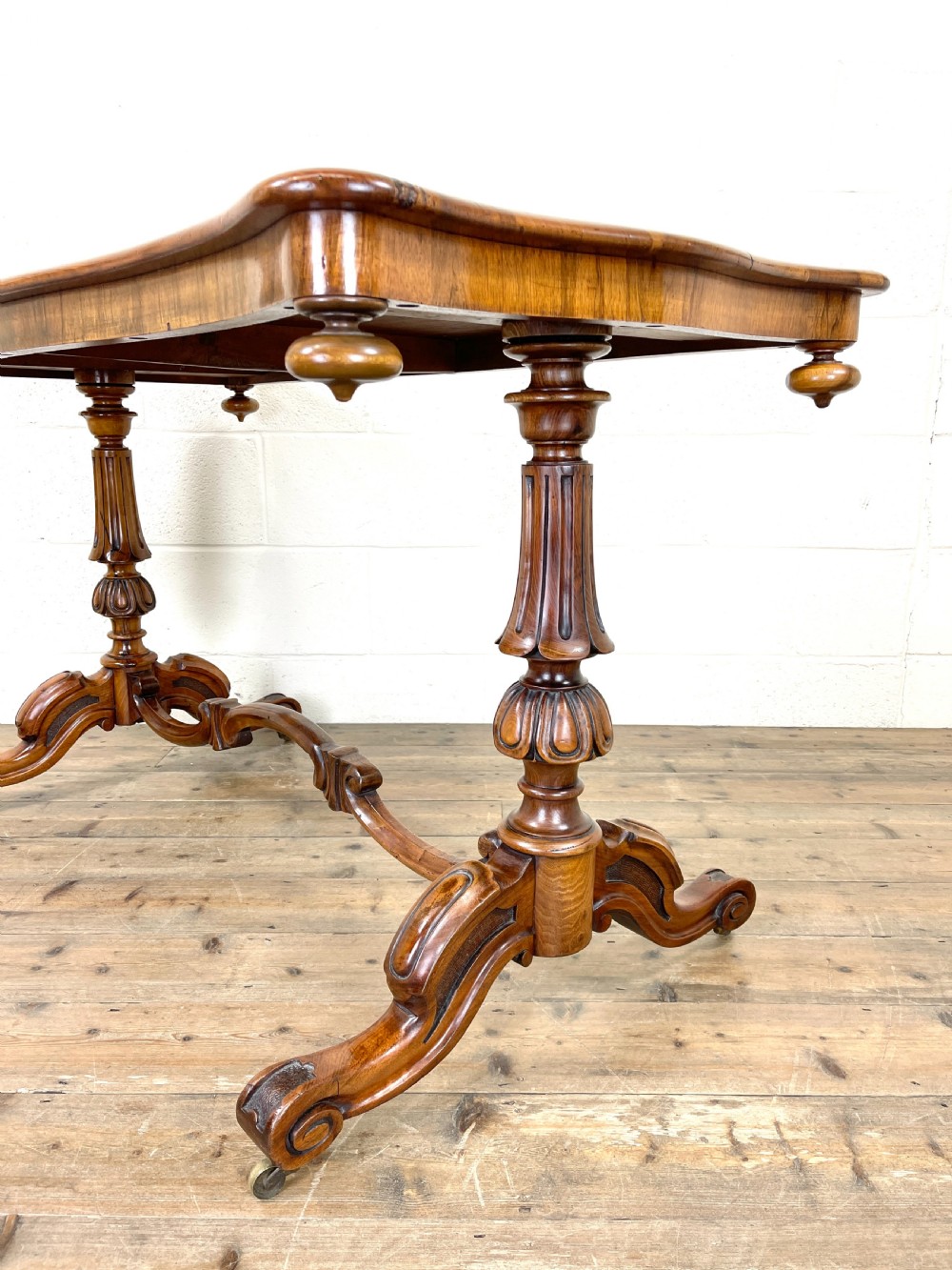 Antique Victorian Burr Walnut Stretcher Table View XI