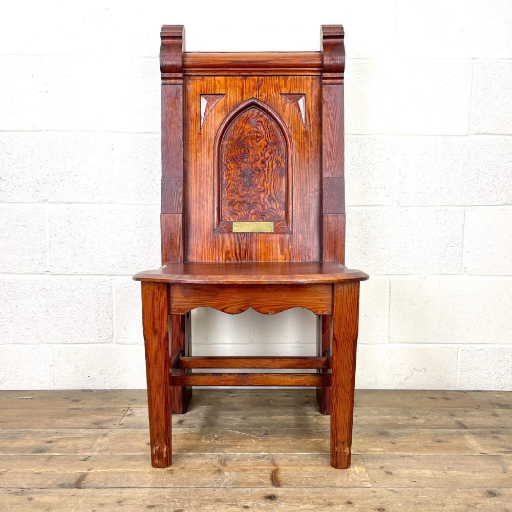 Large Pitch Pine Antique Chapel Chair