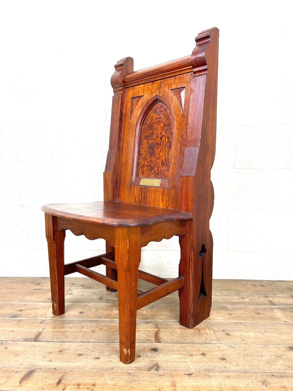 Large Pitch Pine Antique Chapel Chair View V