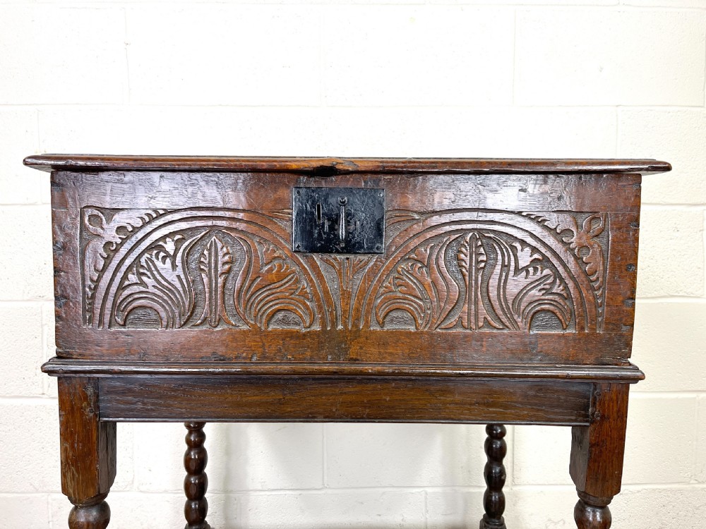 Antique Carved Oak Bible Box on Stand View IV