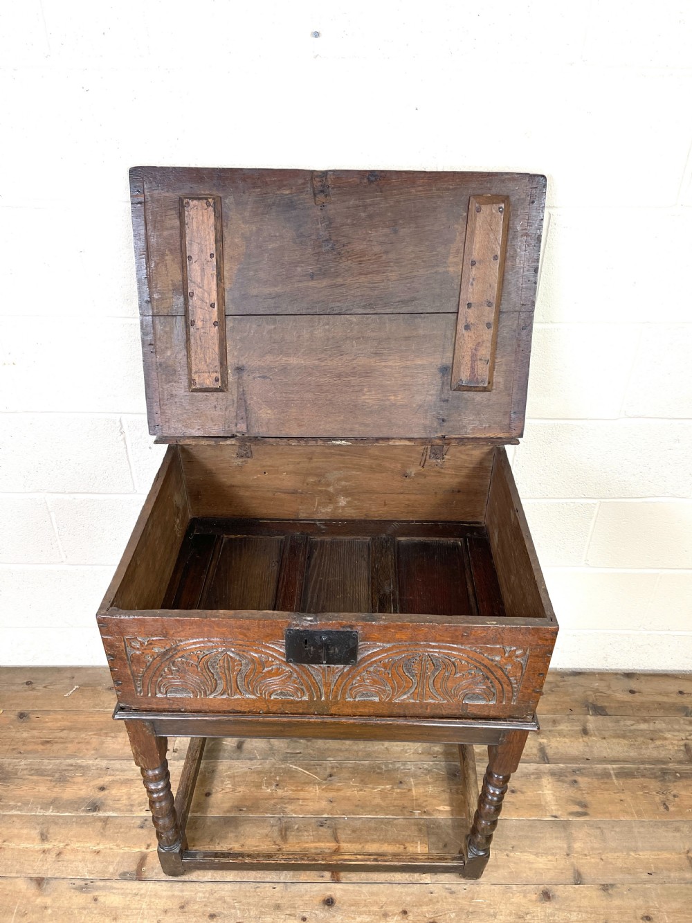 Antique Carved Oak Bible Box on Stand View VII