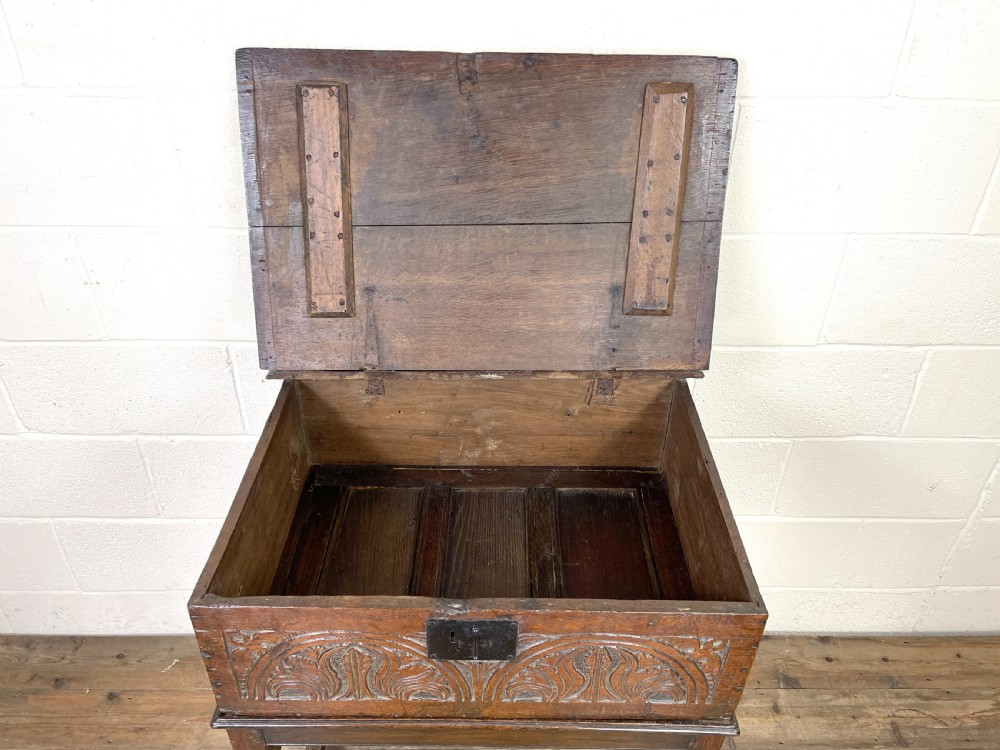 Antique Carved Oak Bible Box on Stand View VIII