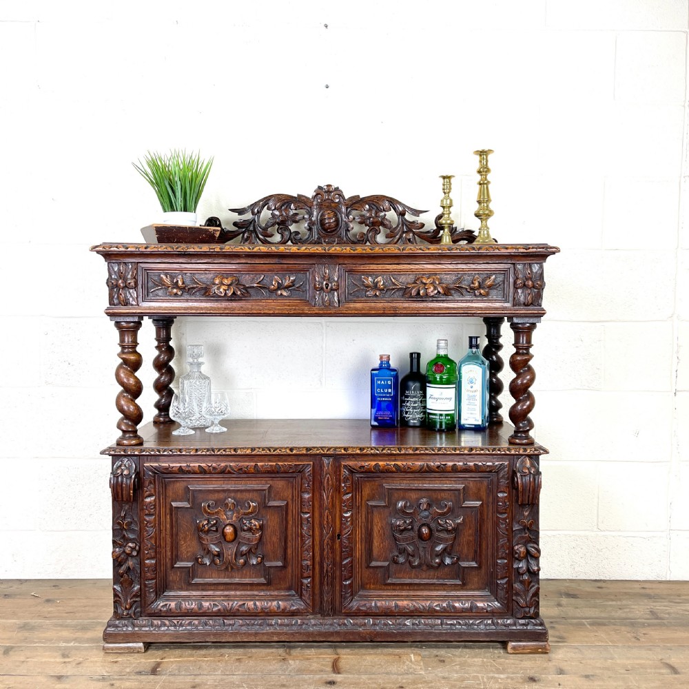 Victorian Carved Oak Drinks Cabinet  View II