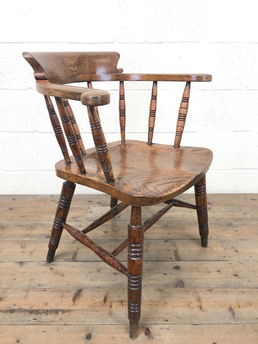 Antique Ash and Elm Captain's Armchair View VI