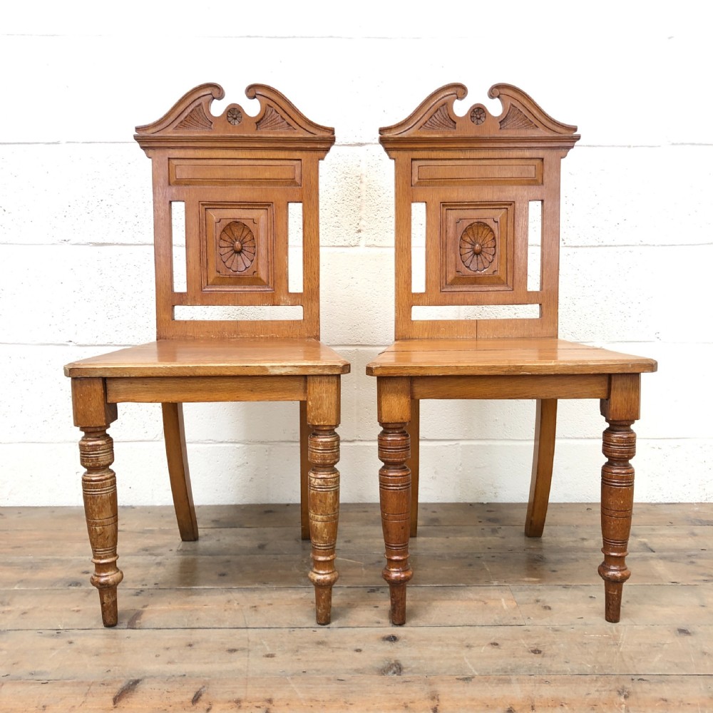 Pair of Antique Oak Hall Chairs