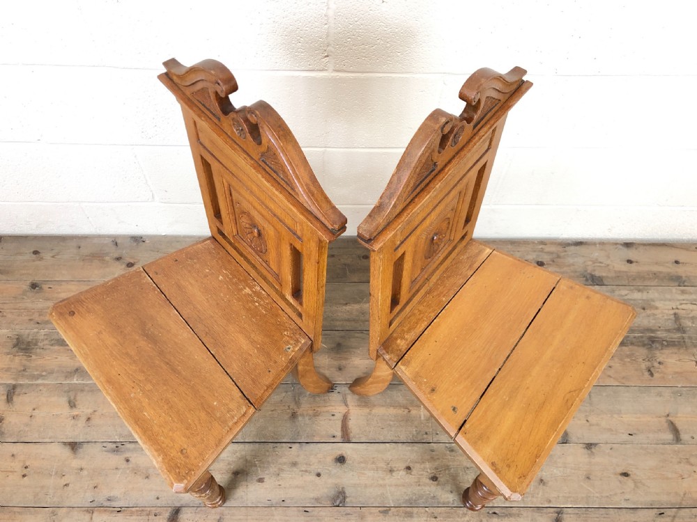 Pair of Antique Oak Hall Chairs View II