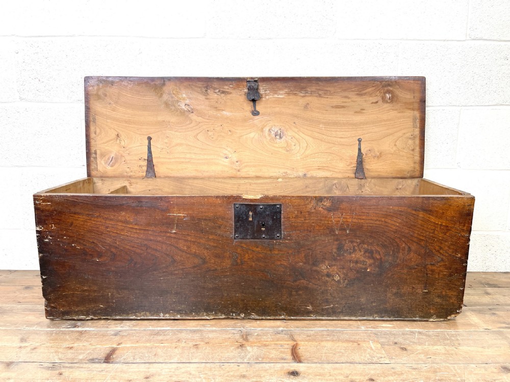 Antique 18th Century Elm Six Plank Chest View V